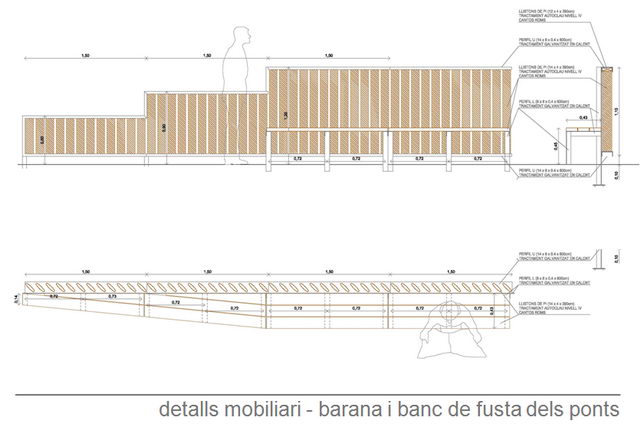 Proyecto de mejora de la avenida del mar de Gav Mar (Detalles del mobiliario: barandas y bancos de madera) (Proyecto del Ayuntamiento de Gav)